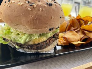 Burger and fries at BEIJU HEALTHY FUN FOOD in Cascais