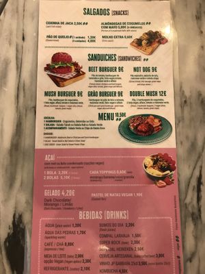 Menú as at May 7, 2023. No longer pure vegan or vegetarian but does have options.   at BEIJU HEALTHY FUN FOOD in Cascais