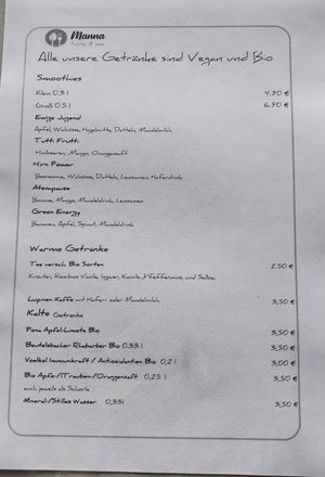 Speisekarte 01/2024 Alles bio😄#Veganuary at Manna - Taste & See in Starnberg