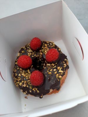 Rasberry Crossnut with chocolate filling. at Royal Donuts in Dusseldorf