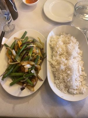Green beans & tofu with boiled rice   at V-Namese in Great Yarmouth