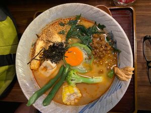 Peanut sesame sauce spicy miso dandan ramen (花生胡麻麻辣擔擔拉麵) at Vegan Bowl 一碗食舖 - Yī Wǎn Shí Pù in Puli