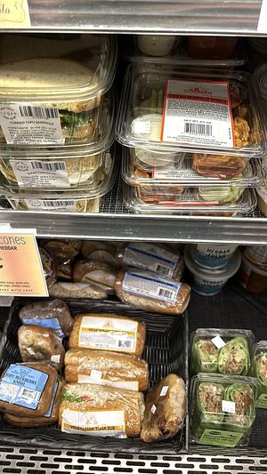 Vegan sandwich selection! Vegan tuna subs, vegan “crabby patty,” vegan buffalo wings, vegan chicken Caesar and bacon chicken wraps, curried tofu sandwich, etc.   at High Falls Food Co-op in High Falls