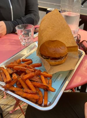 Classic Burger with sweet potatoe fries  at Bun2Bun -  Punavuori in Helsinki