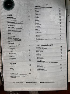 Menu  at Chia Eatery in Dumaguete