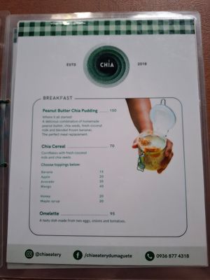 Menu at Chia Eatery in Dumaguete