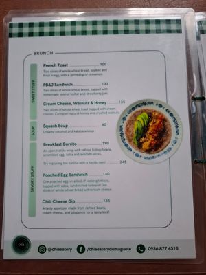 Menu at Chia Eatery in Dumaguete