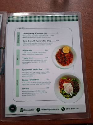 Menu at Chia Eatery in Dumaguete