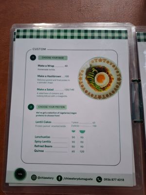 Menu at Chia Eatery in Dumaguete