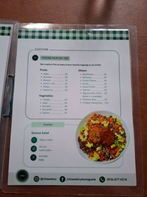 Menu at Chia Eatery in Dumaguete