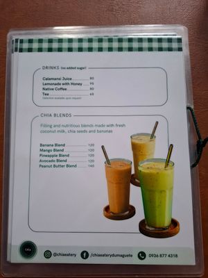 Menu at Chia Eatery in Dumaguete