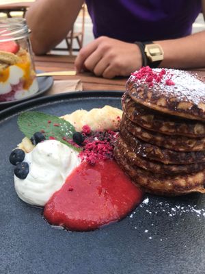 Fluffiest pancakes and amazing oat cream with lemon flavor!! at Kringel in Tallinn