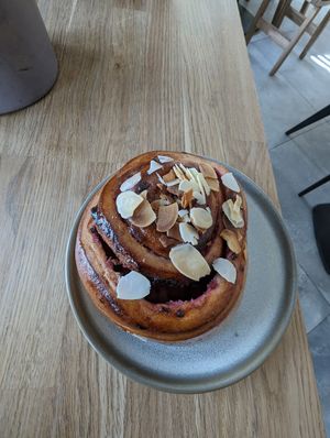 Raspberry marzipan roll at Kringel in Tallinn