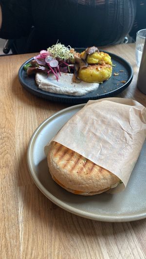 Potato pancakes & smoked carrot avocado toastie   at Kringel in Tallinn