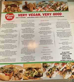 Their menu at Plant Bae in Montgomery