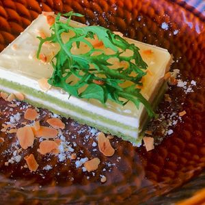 Cheesecake verveine roquette at L'Atelier des Alchimistes in Blaregnies