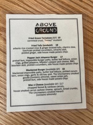 Specials menu, 2021-08-18 at Above Ground - Pop-up in Oakland