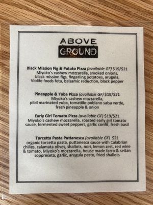 Specials menu, 2021-08-18 at Above Ground - Pop-up in Oakland