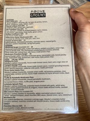 Food menu, 2021-08-18 at Above Ground - Pop-up in Oakland