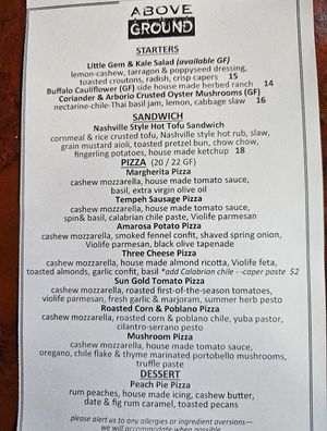 Menu June 26 2023 at Above Ground - Pop-up in Oakland