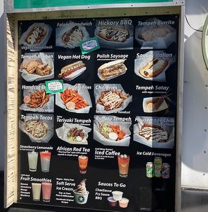 Menu one side of truck  at Viva! Vegetarian Grill - Food Cart in Eugene