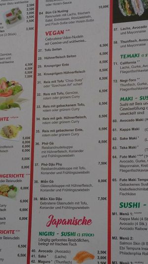 Vegan section of menu at Thuy Phat Sushi Express in Hannover