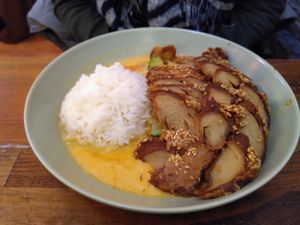 Rice with faux duck at Thuy Phat Sushi Express in Hannover