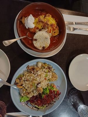 Eggplant dish and rice dish at Constantinople in Albany