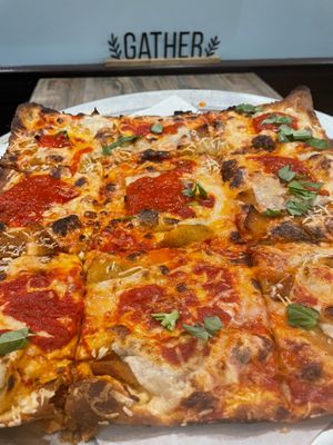  EGGPLANT GRANDMA PIE ($24.95) my fav! at Pizzanada in Bloomfield