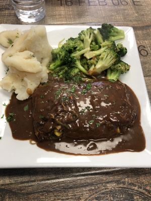 New style vegan meatloaf dinner. made from vegetables without beyond meat  at Pizzanada in Bloomfield