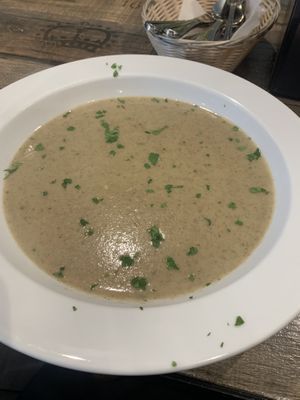 Mushroom soup - special of the day. Came with bread that didn’t make it in the pic😄 at Pizzanada in Bloomfield