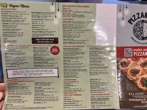 Back of the menu is all vegan!  at Pizzanada in Bloomfield