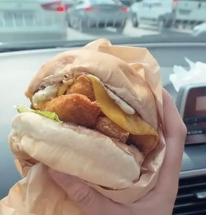 (Blurry photo, sorry!) Filet-O-Fishless burger at Love Handle in Central Singapore