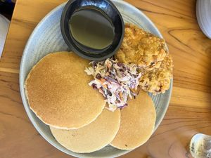 Pancakes with “tindle” chicken  at Love Handle in Central Singapore