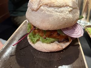 Mock chicken burger  at Peter Pane in Dusseldorf