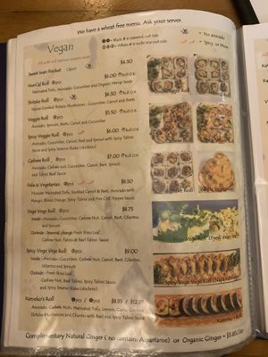 Vegan sushi menu  at OCO Time in Ukiah