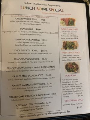 Lunch bowl special menu  at OCO Time in Ukiah
