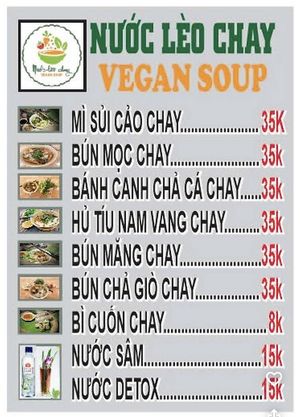 Menu as of jan 2026  at Nuoc Leo Chay in Ho Chi Minh City