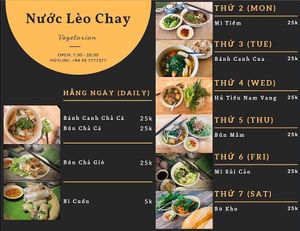 Menu at Nuoc Leo Chay in Ho Chi Minh City