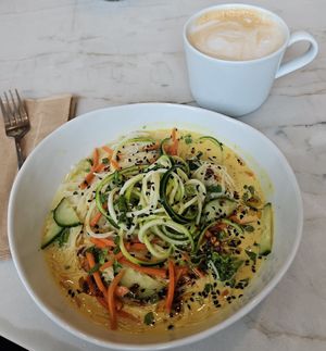 Turmeric Laksa Bowl & Lavender Macadamia Nut Latte at Kokomo in North Vancouver