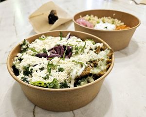 Soy Curl Shwarma Bowl with Tofu Feta at Kokomo in North Vancouver