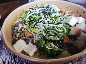 Zucchini  Noodle Laksa with Smoked Tofu at Kokomo in North Vancouver