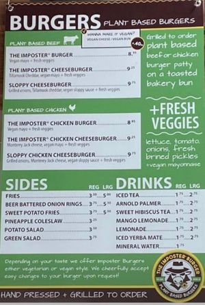 Menu at The Imposter Burger in Cotati