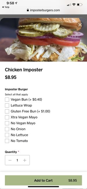 Updated ordering screen at The Imposter Burger in Cotati