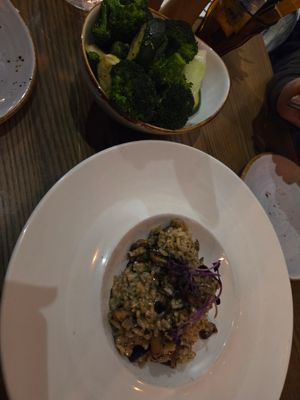 Steamed greens and risotto (requested changes to make it vegan) at Pier in Queenstown