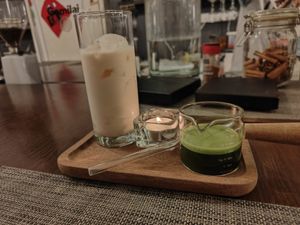 Matcha Latte as it was served. at Tian Yun Vegan 天云蔬食 in Penang