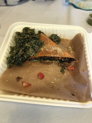 A demolished Mystical Mushroom Quesadilla  at Peace Pies in San Diego