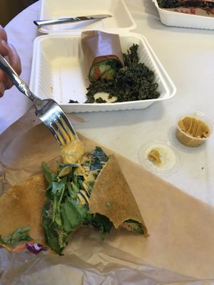 The Magical Mango Curry Wrap with kale chips at Peace Pies in San Diego