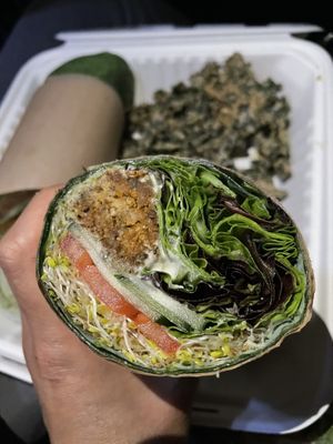 Majestic Mediterranean wrap w/ kale chips at Peace Pies in San Diego