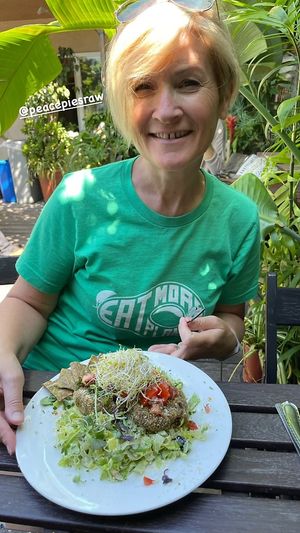 Crab cakes over Caesar salad.   at Peace Pies in San Diego